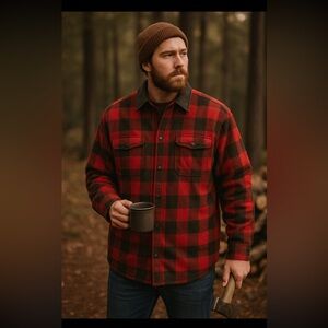 Eddie Bauer Shirt‎ Mens 2XL Plaid Buffalo Shacket Sherpa Lined Button Up